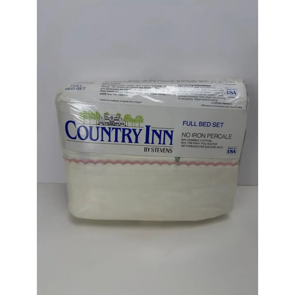 Vtg Country Inn By Stevens Full Sheet Set Candy Stripe Rose Percale New Sealed